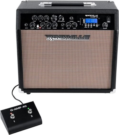 Rockville G-AMP 40 Guitar Amplifier 10″ Speaker/Bluetooth/Mic in/USB/Footswitch,Black