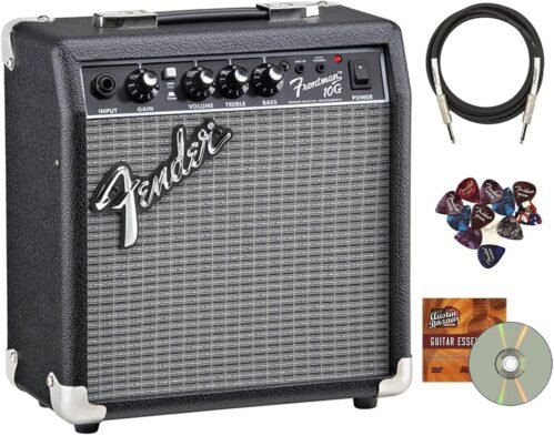 Fender Frontman 10G Guitar Combo Amplifier – Black Bundle with Cable and Austin Bazaar Exclusive 12-Pack Picks