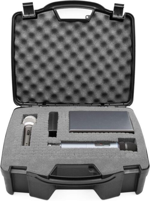 CASEMATIX Wireless Microphone Case – Hard Shell Mic Foam Carrying Case with Customizable Foam Compatible with Sennheiser, Shure, Audio Technica, Nady, VocoPro, Receivers, Transmitters