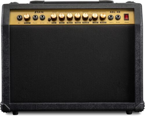 LyxPro 40 Watt Electric Guitar Amplifier | Combo Solid State Studio & Stage Amp with 8” 4-Ohm Speaker, Custom EQ Controls, Drive, Delay, ¼” Passive/Active/Microphone Inputs, Aux in & Headphone Jack