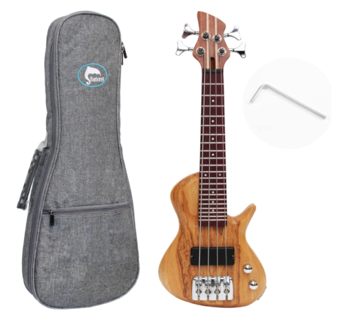 Mini Electric Bass Guitar, Travel Ubass 4 Strings, Fretted Ukelele Bass with Gig bag